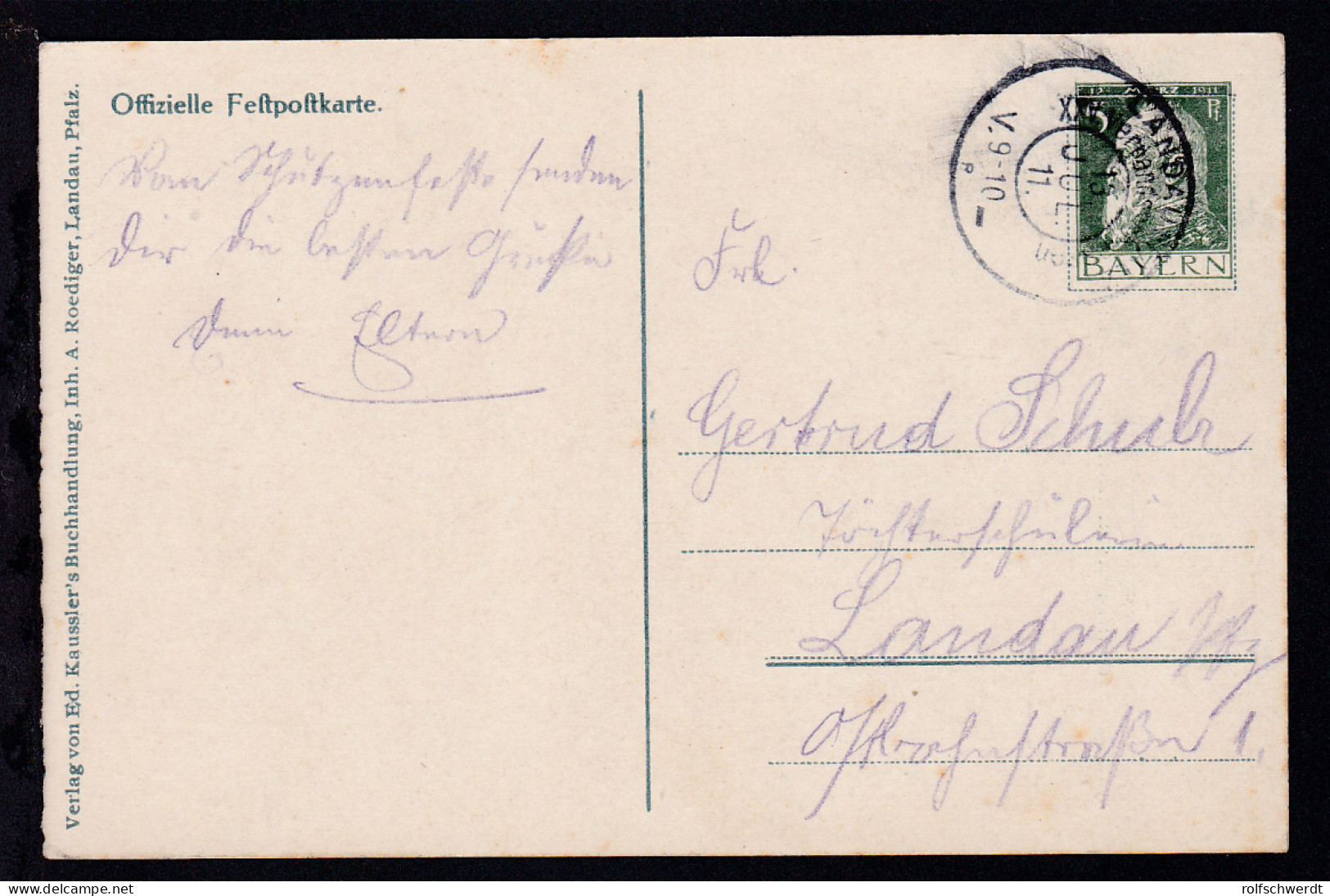 XXV. Verbandsschiessen Landau-Pfalz 1911 Mit Sonderstempel - Sonstige & Ohne Zuordnung