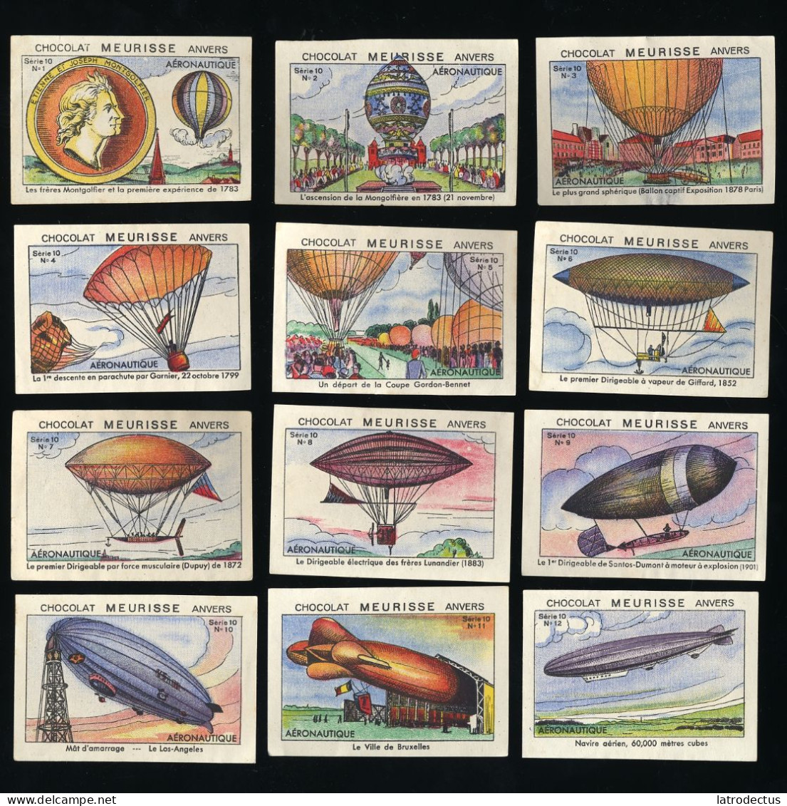 Meurisse - Ca 1930 - 10 - Aéronautique, Aeronautics, Balloon, Zeppelin - Full Serie (no 3 Backside Damaged) - Sonstige & Ohne Zuordnung