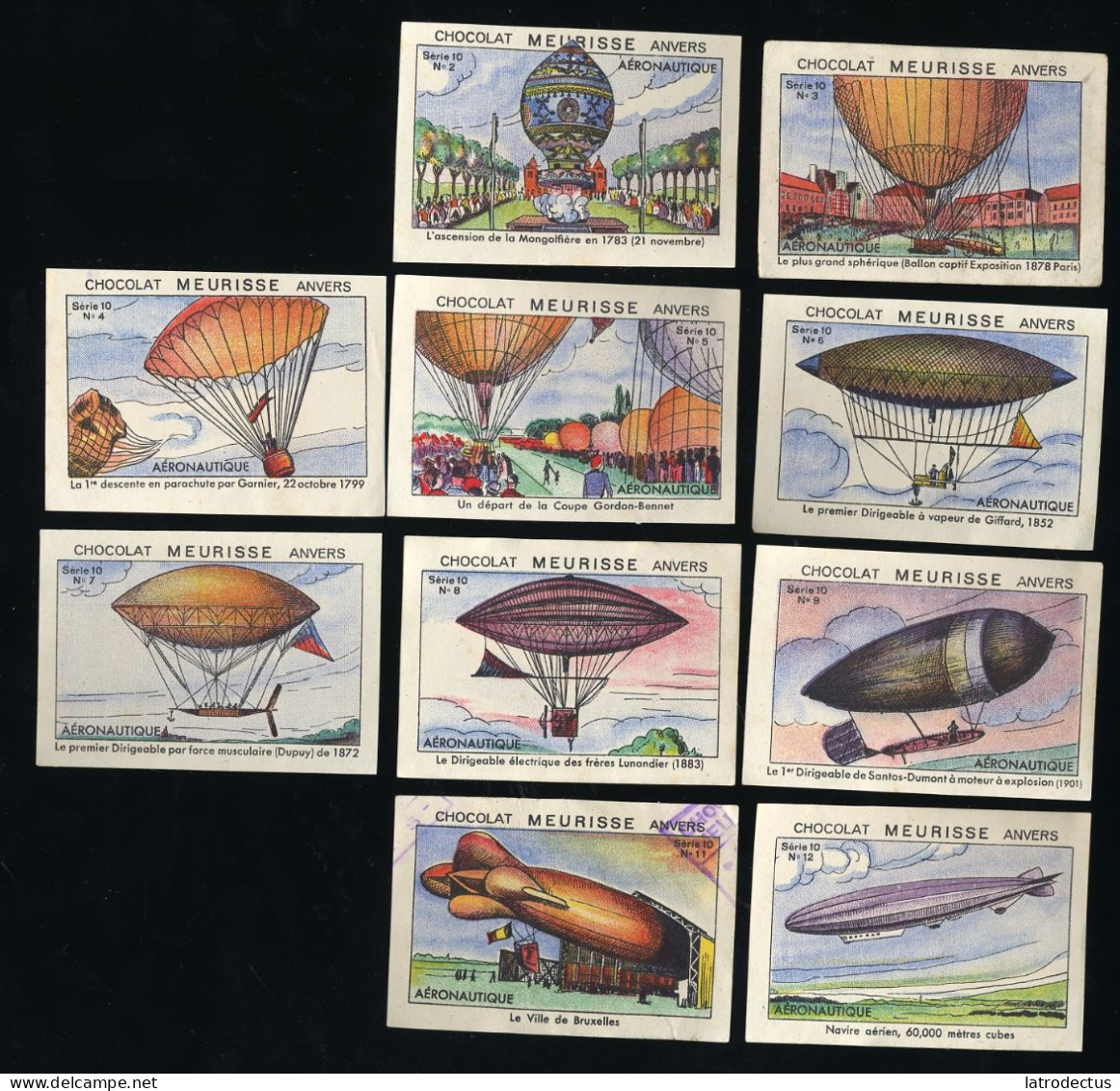 Meurisse - Ca 1930 - 10 - Aéronautique, Aeronautics, Balloon, Zeppelin - Serie (2 Missing) - Otros & Sin Clasificación