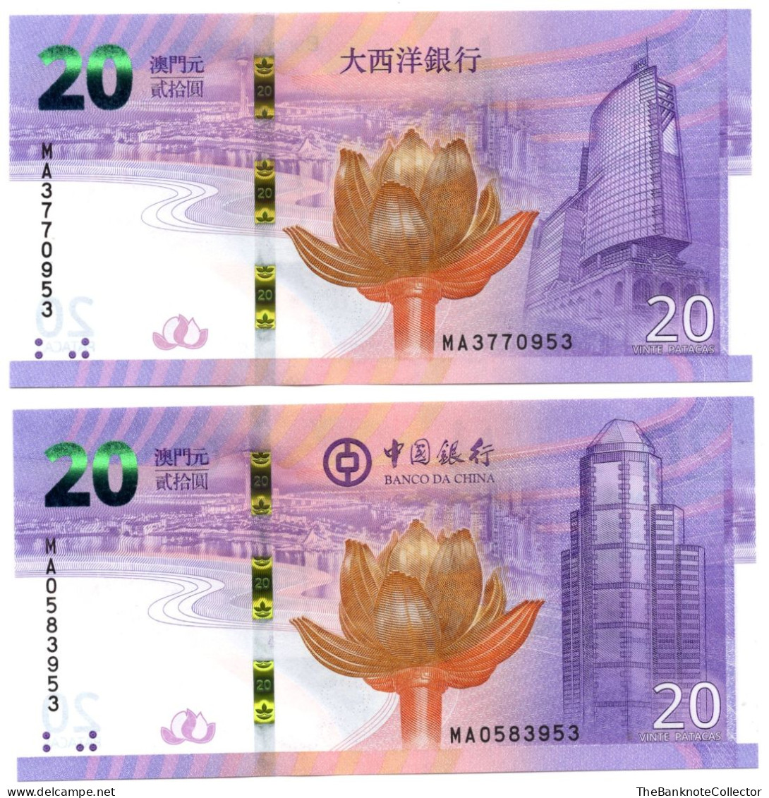 Macau 20 Patacas 2019 Commemorative BOC BNU 2 Pieces P-89 UNC - Macao