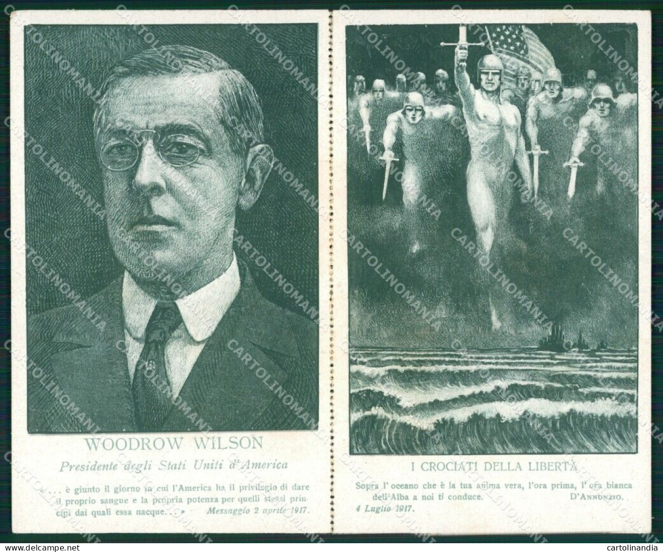 President Woodrow Wilson USA D'Annunzio TEAR Doppia Postcard Cartolina QT5966 - Sonstige & Ohne Zuordnung
