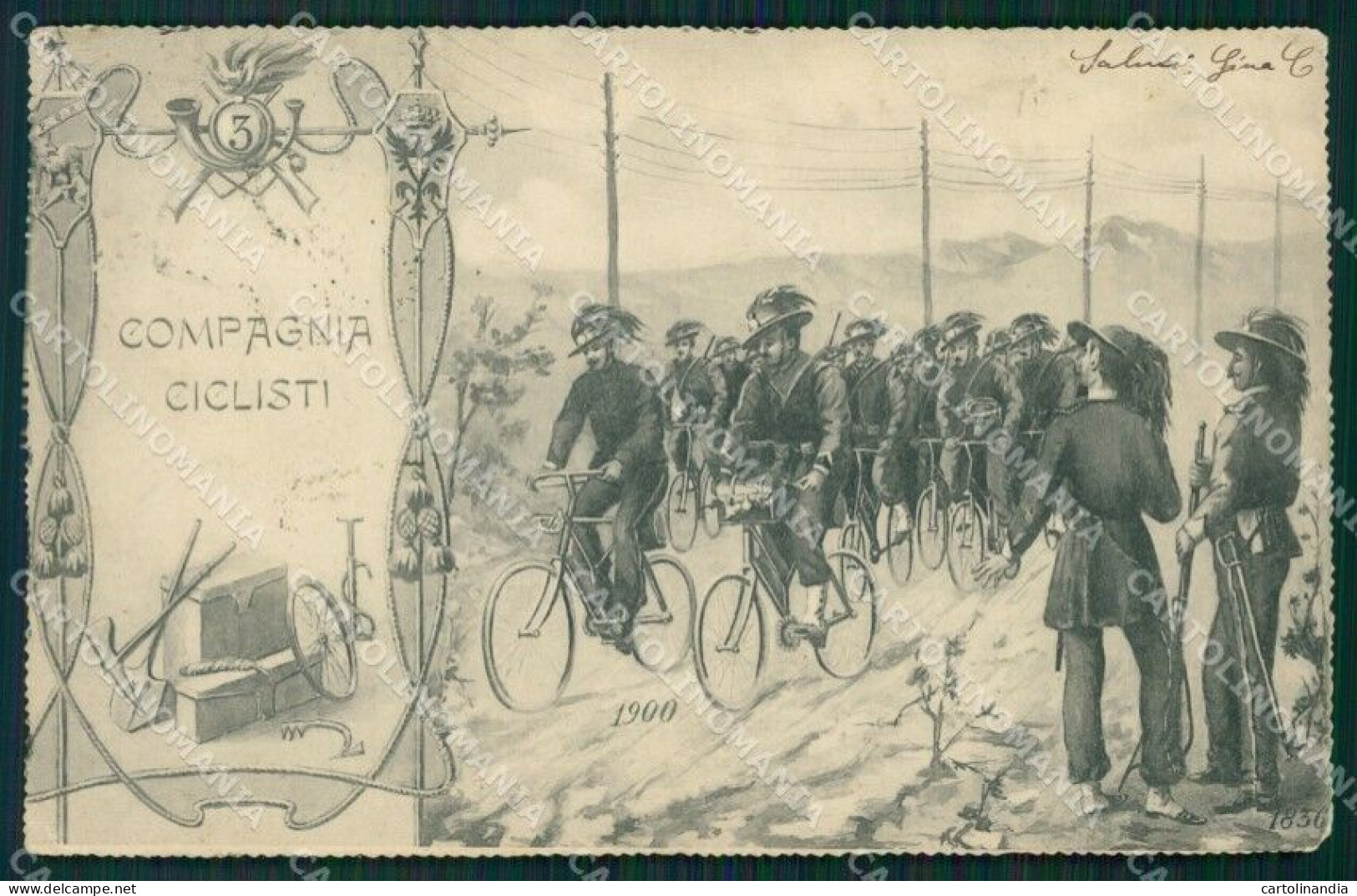 Militari Bersaglieri Compagnia Ciclisti III Reggimento Cartolina QT5637 - Autres & Non Classés