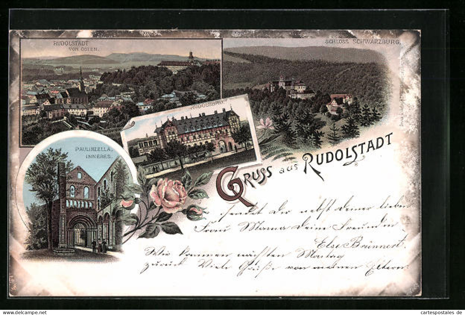 Lithographie Rudolstadt, Paulinzella, Rudolsbad, Schloss Schwarzburg  - Rudolstadt
