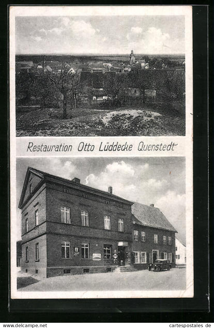 AK Quenstedt, Restaurant Von Otto Lüddecke, Ortsansicht  - Autres & Non Classés