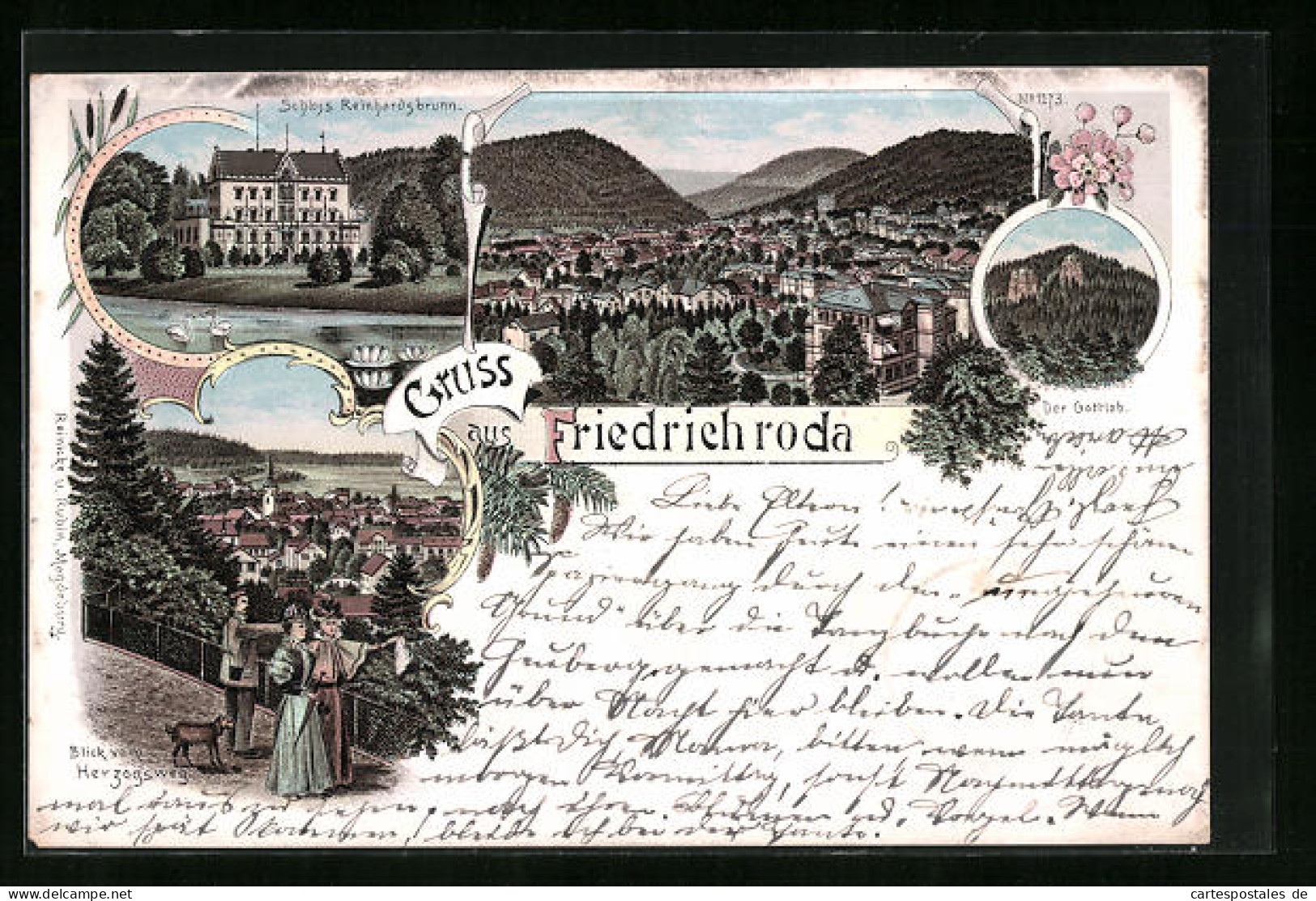 Lithographie Friedrichroda, Blick Vom Herzogsweg, Schloss Reinhardsbrunn, Totalansicht  - Friedrichroda