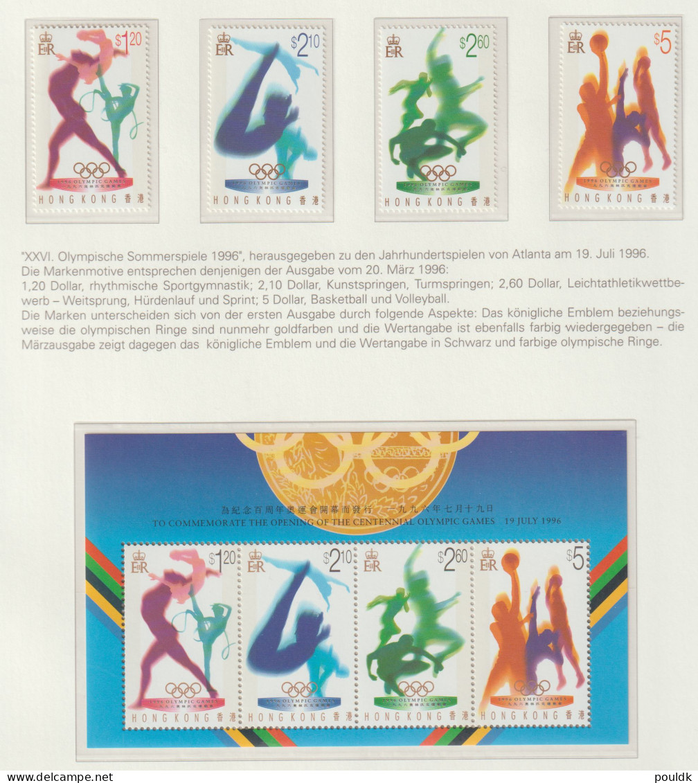 Hong Kong 1996 Olympic Games In Atlanta Souvenir Sheet + Set MNH/**. Postal Weight Approx 99 Gramms. Please - Sommer 1996: Atlanta