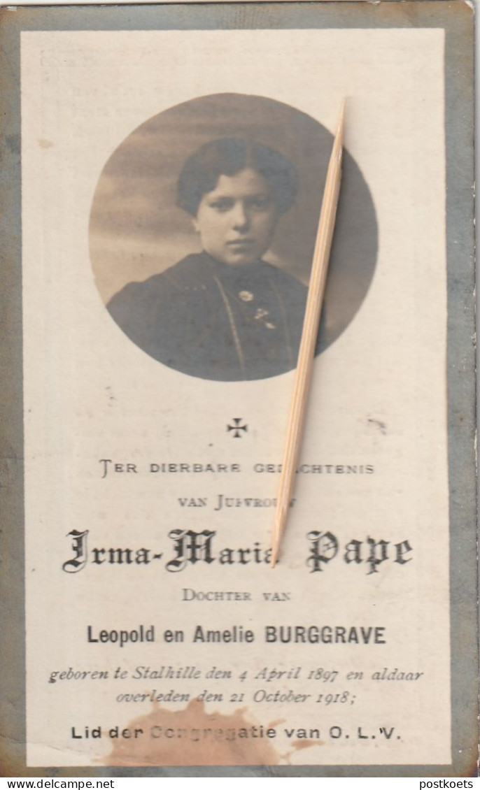 Stalhille, 1918, Irma Pape, Burggrave - Devotion Images