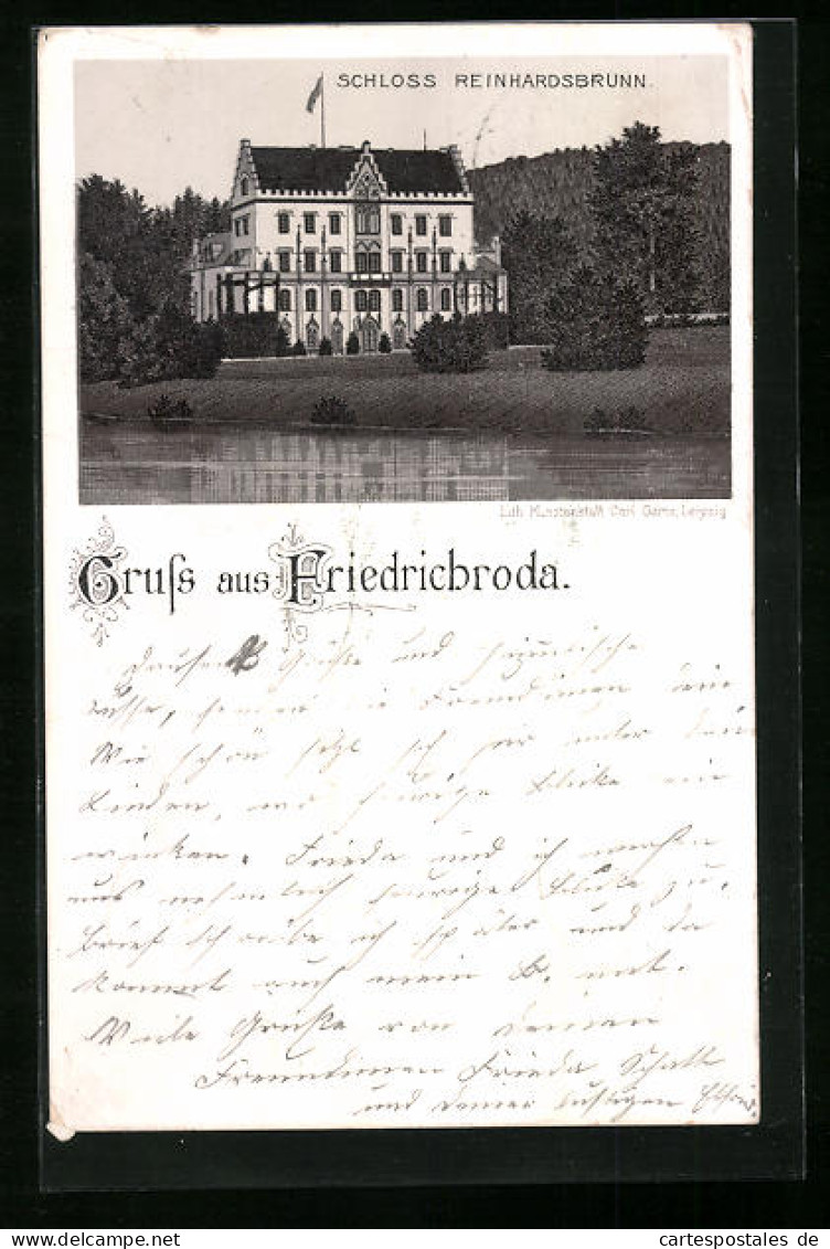 Lithographie Friedrichroda, Schloss Reinhardsbrunn  - Friedrichroda