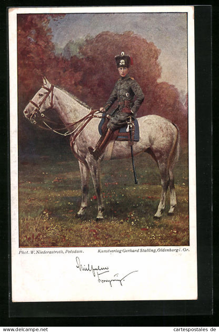 Künstler-AK Kronprinz Wilhelm Von Preussen Stolz Auf Seinem Pferd Sitzend  - Royal Families
