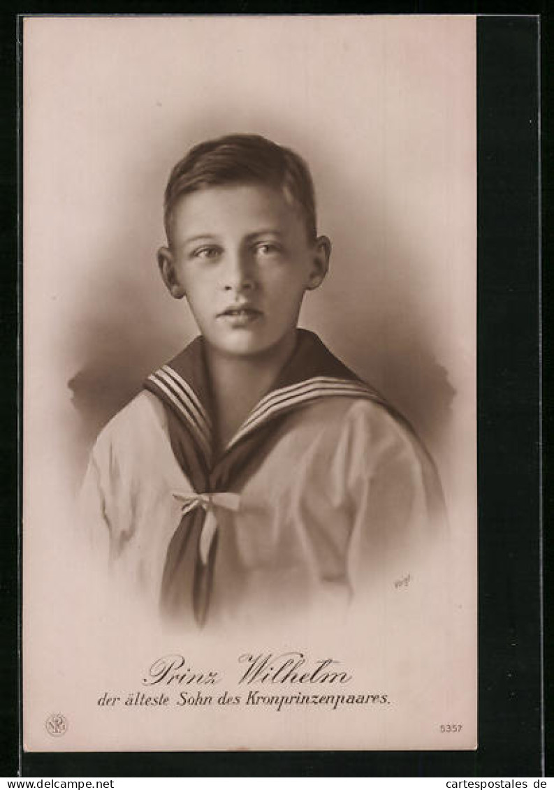 AK Prinz Wilhelm Von Preussen Als Jugendlicher Im Matrosenhemd  - Royal Families