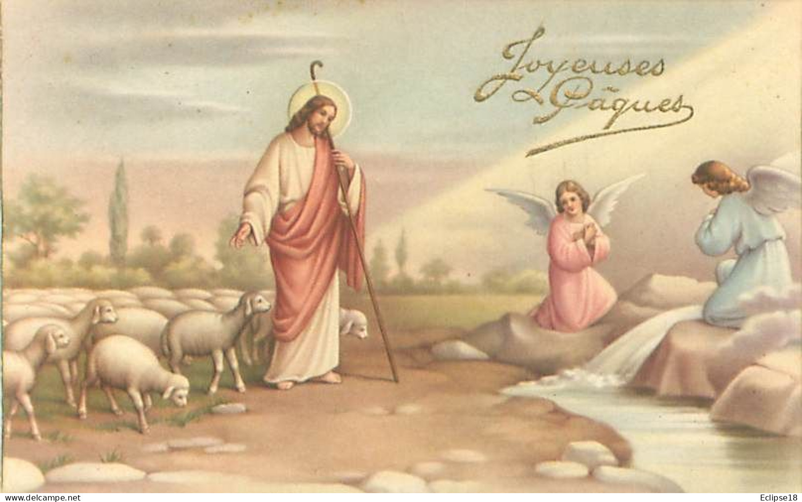 Joyeuses Paques -  Jesus Ange Berger Moutons     Q 2549 - Easter