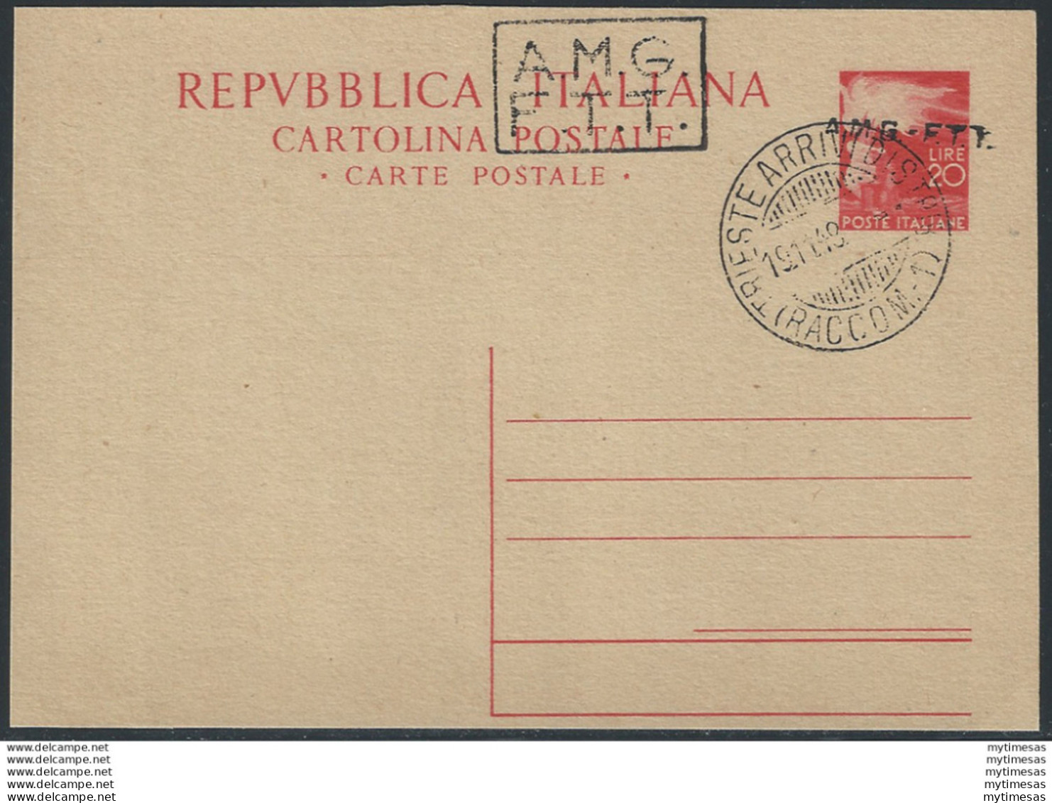 1948 Trieste A Cartolina Postale Lire 20 Filagrano N. C5A - Entero Postal