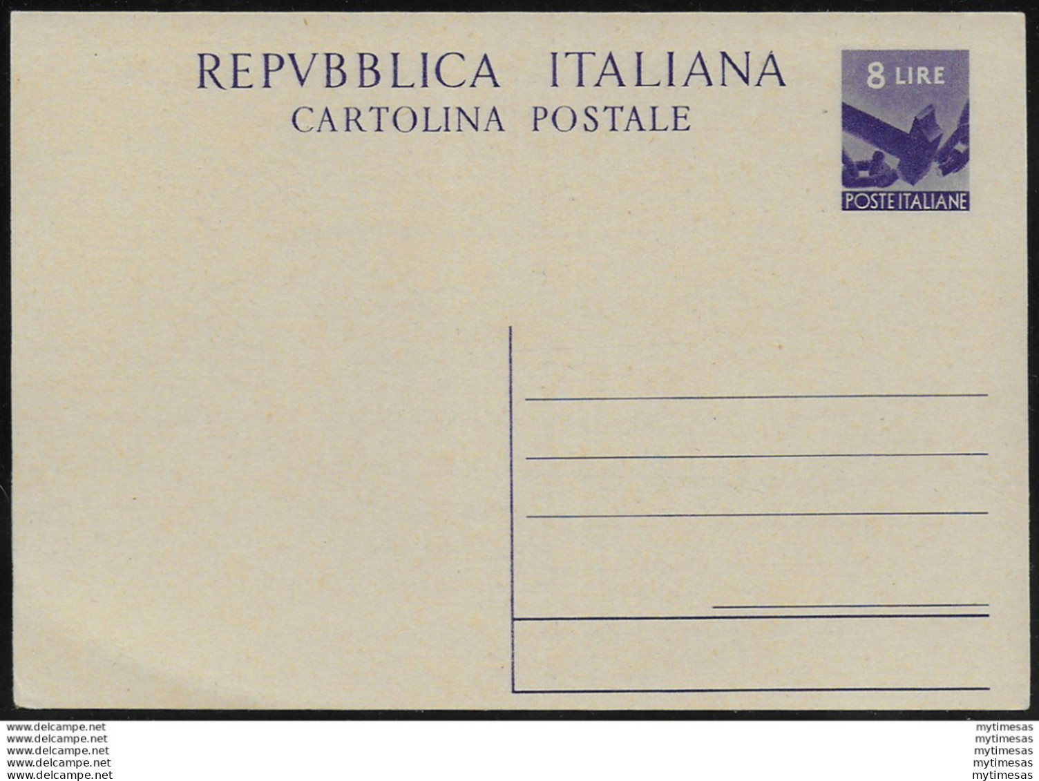 1947 Italia Cartolina Postale Lire 8 Fil. N. C134 - Stamped Stationery