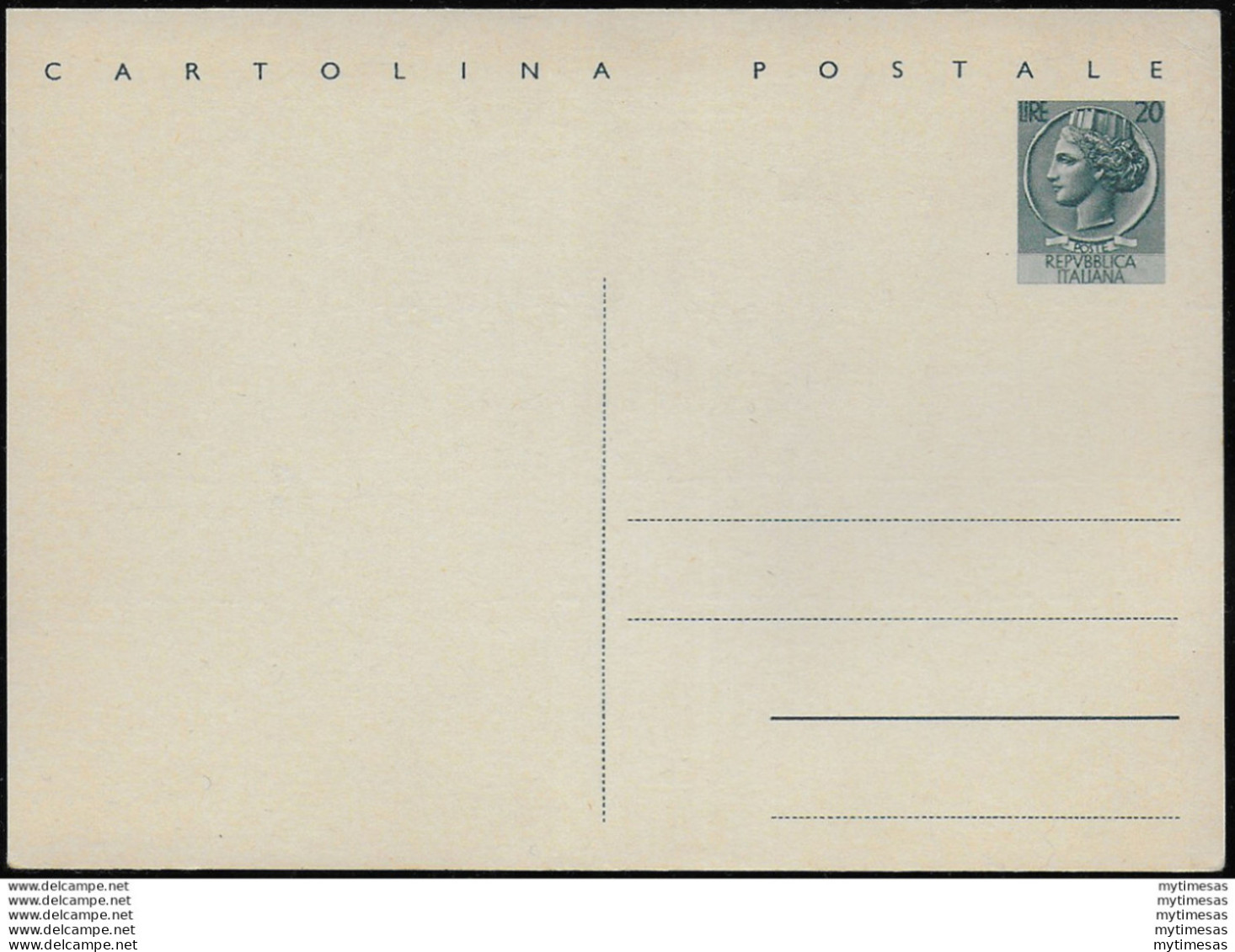 1954 Italia C154 Lire 20 Cartolina Postale Fil. - Entero Postal