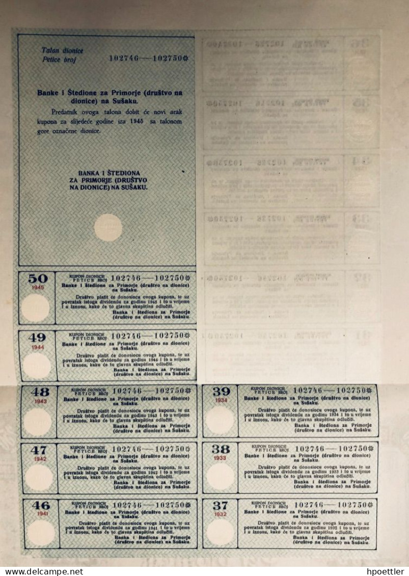 I: Croatie - 5 Actions Des Banques Yougoslaves - Na Susaku 1923 - 1250 Dinar - Bank & Versicherung