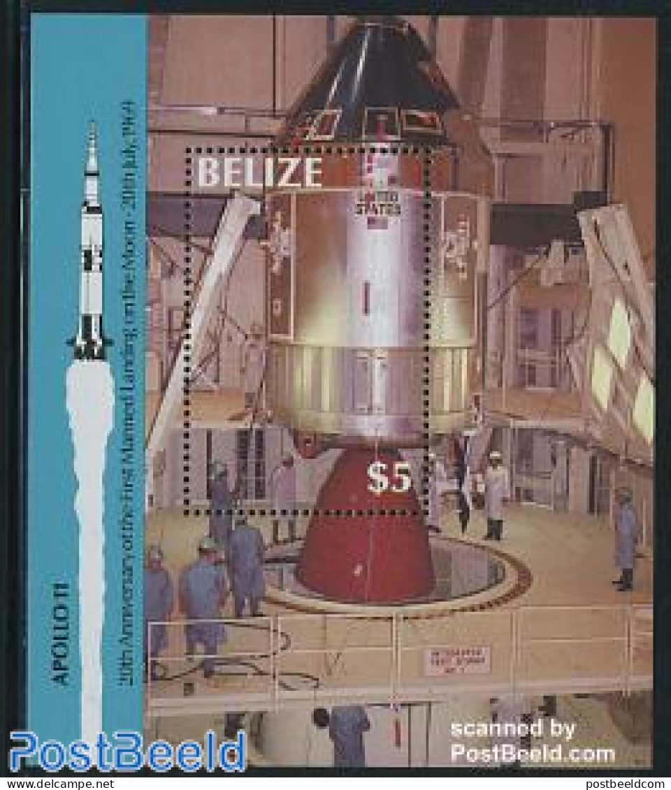 Belize/British Honduras 1989 Moonlanding S/s, Mint NH, Transport - Space Exploration - Honduras Britannique (...-1970)