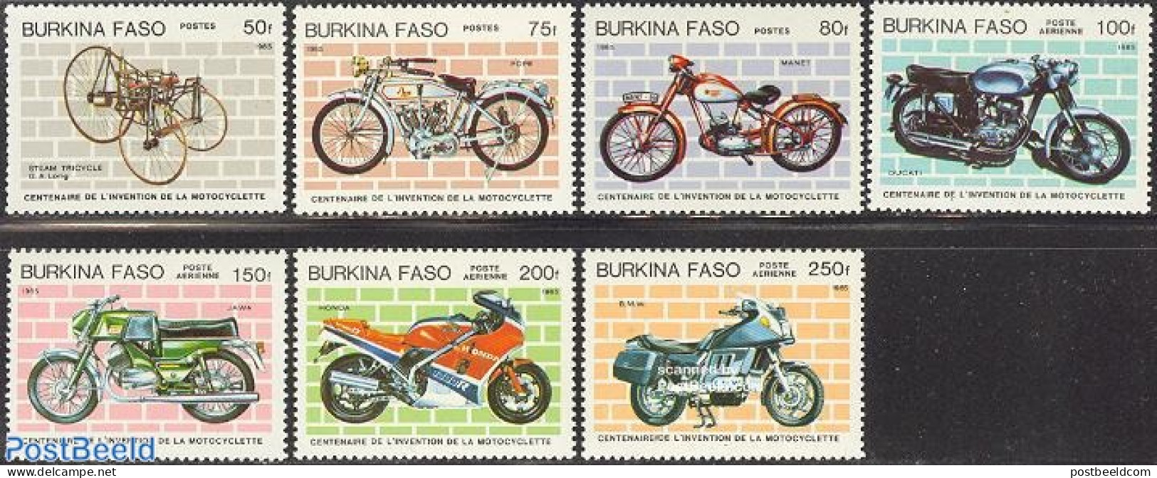 Burkina Faso 1985 Motorcycle Centenary 7v, Mint NH, Transport - Motorcycles - Motorräder