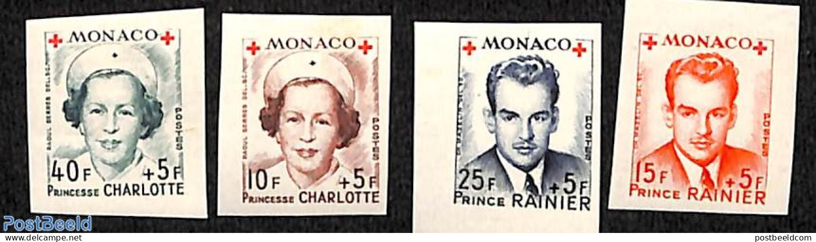 Monaco 1949 Red Cross 4v Imperforated, Mint NH, Health - Red Cross - Ongebruikt