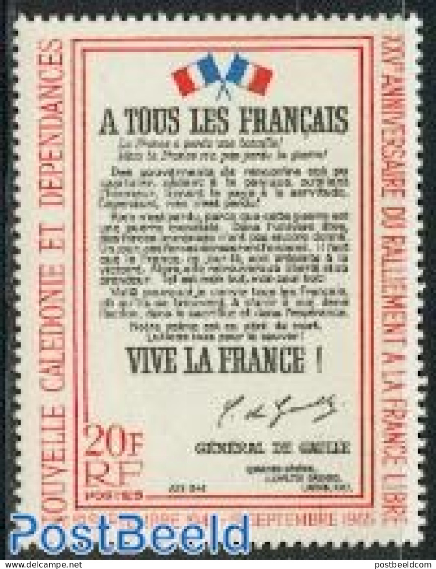 New Caledonia 1965 Free France 1v, Mint NH, History - World War II - Ungebraucht