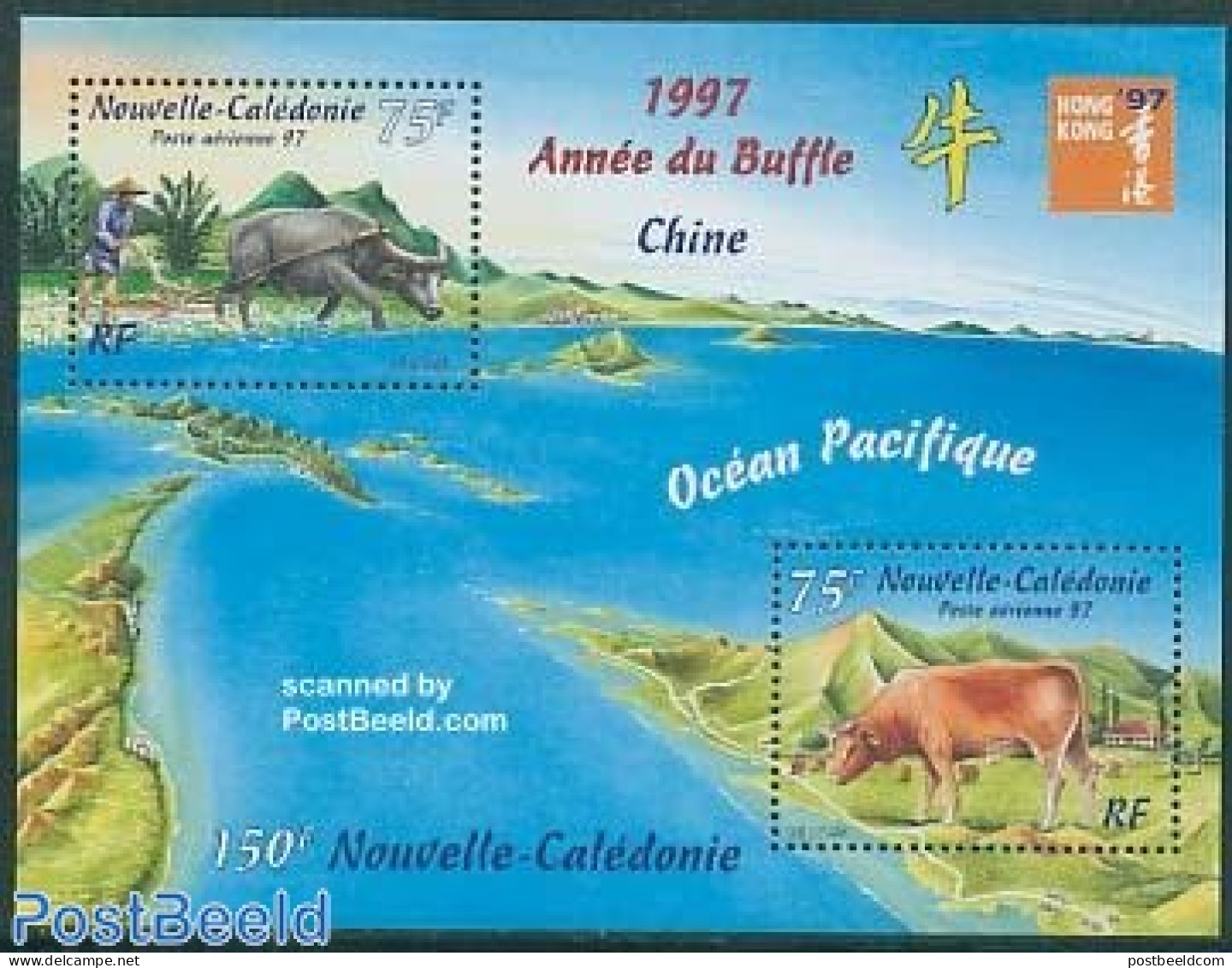 New Caledonia 1997 Hong Kong 97 S/s, Mint NH, Nature - Various - Cattle - Philately - Agriculture - New Year - Nuovi