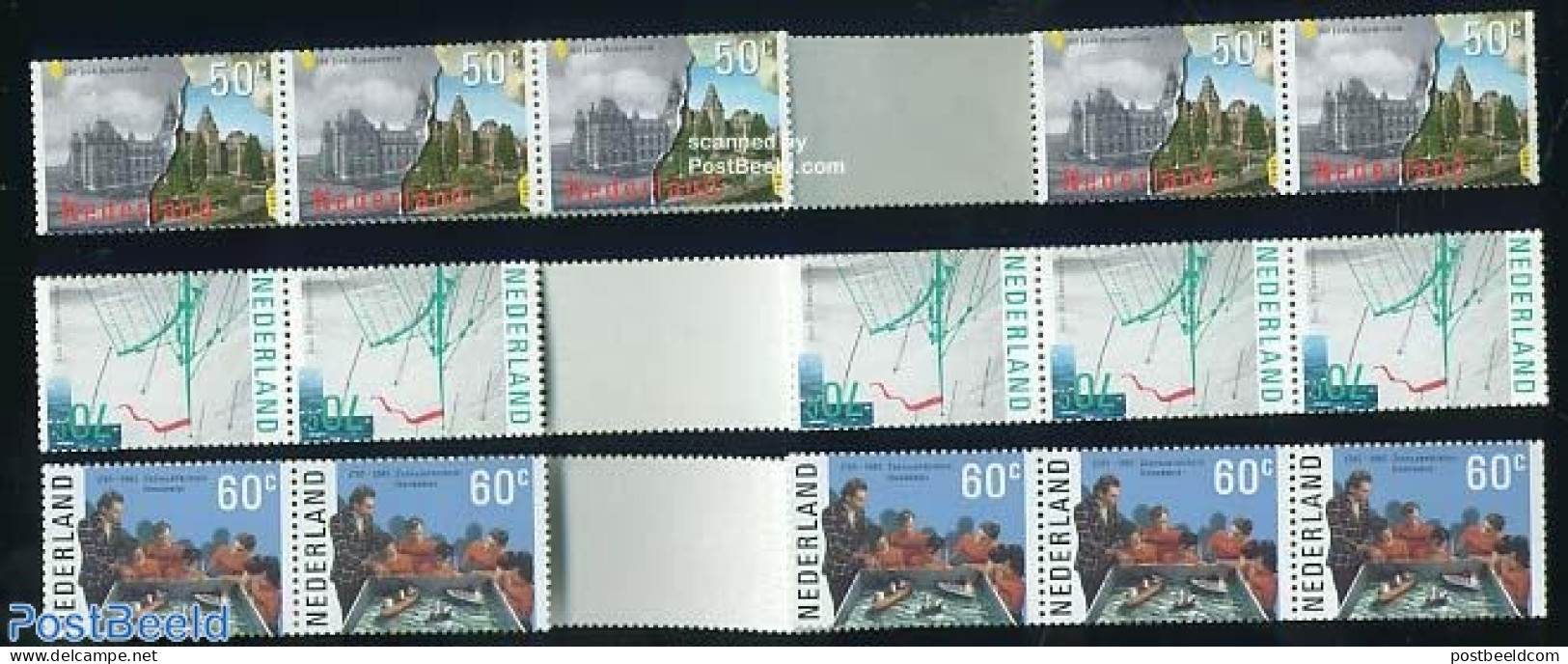 Netherlands 1985 Amsterdam Coil Stamps 3 Strips Of 11 Stamps, Mint NH, Transport - Ships And Boats - Unused Stamps