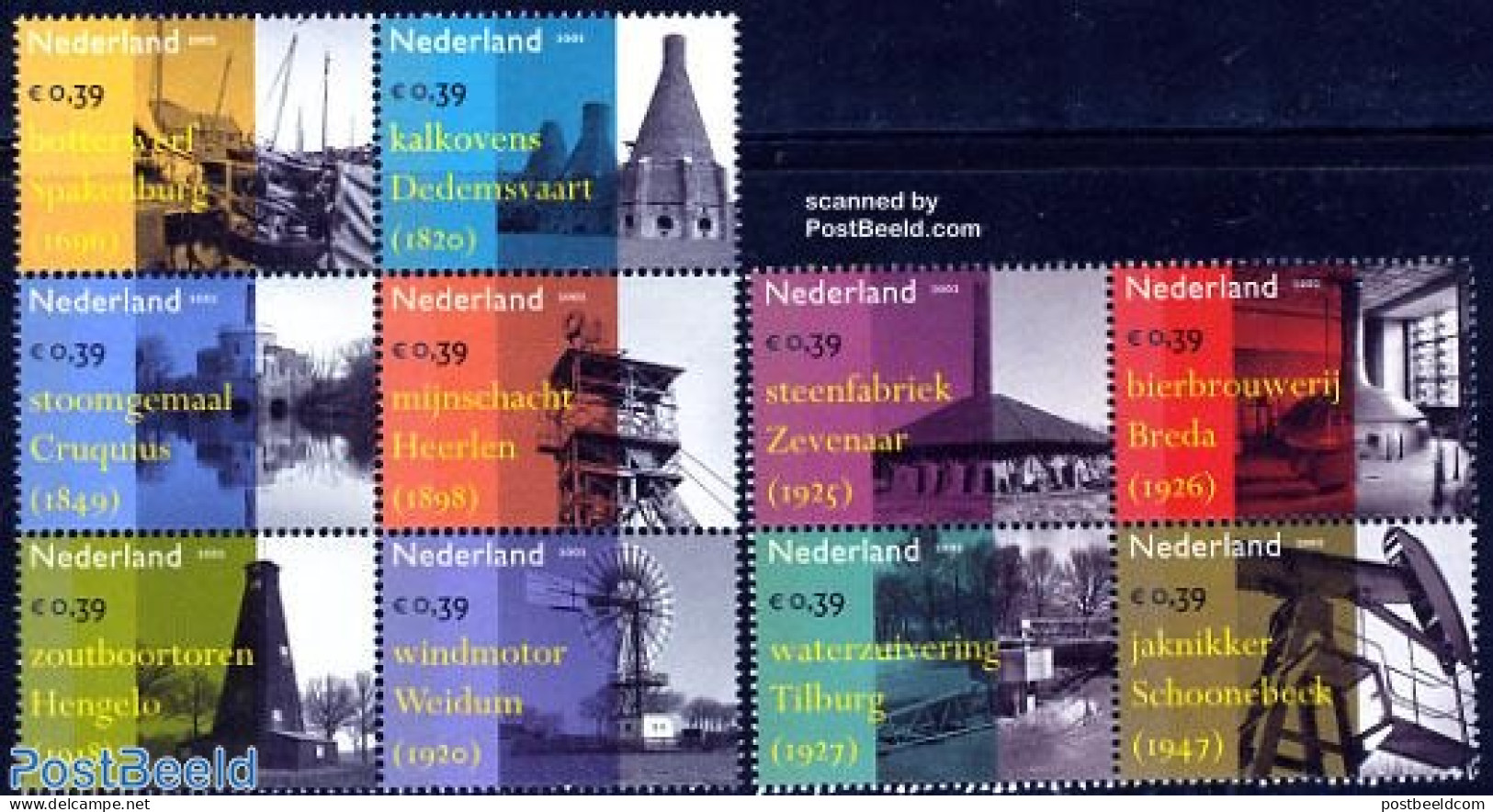 Netherlands 2002 Industrial Heritage 10v First Print [++], [+], Mint NH, Science - Transport - Various - Mining - Ship.. - Nuevos