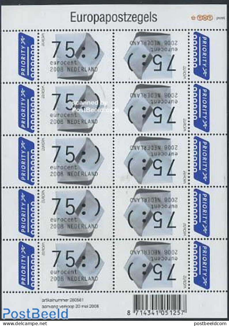 Netherlands 2008 Europa, The Letter M/s (with 10 Stamps), Mint NH, History - Europa (cept) - Post - Nuevos