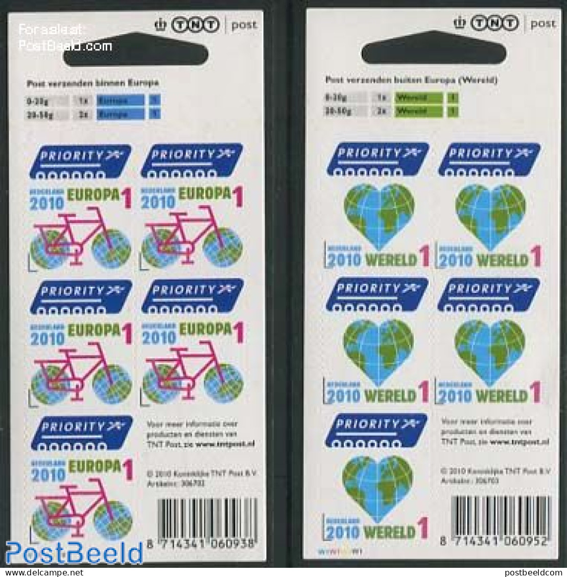 Netherlands 2010 Priority Europe, World 2 M/s S-a, Mint NH, Sport - Various - Cycling - Globes - Maps - Unused Stamps