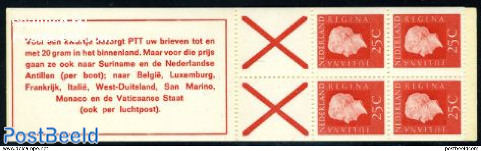 Netherlands 1970 4x25c Booklet, Phosphor, Count Block, Voor Een Kwa, Mint NH, Stamp Booklets - Unused Stamps