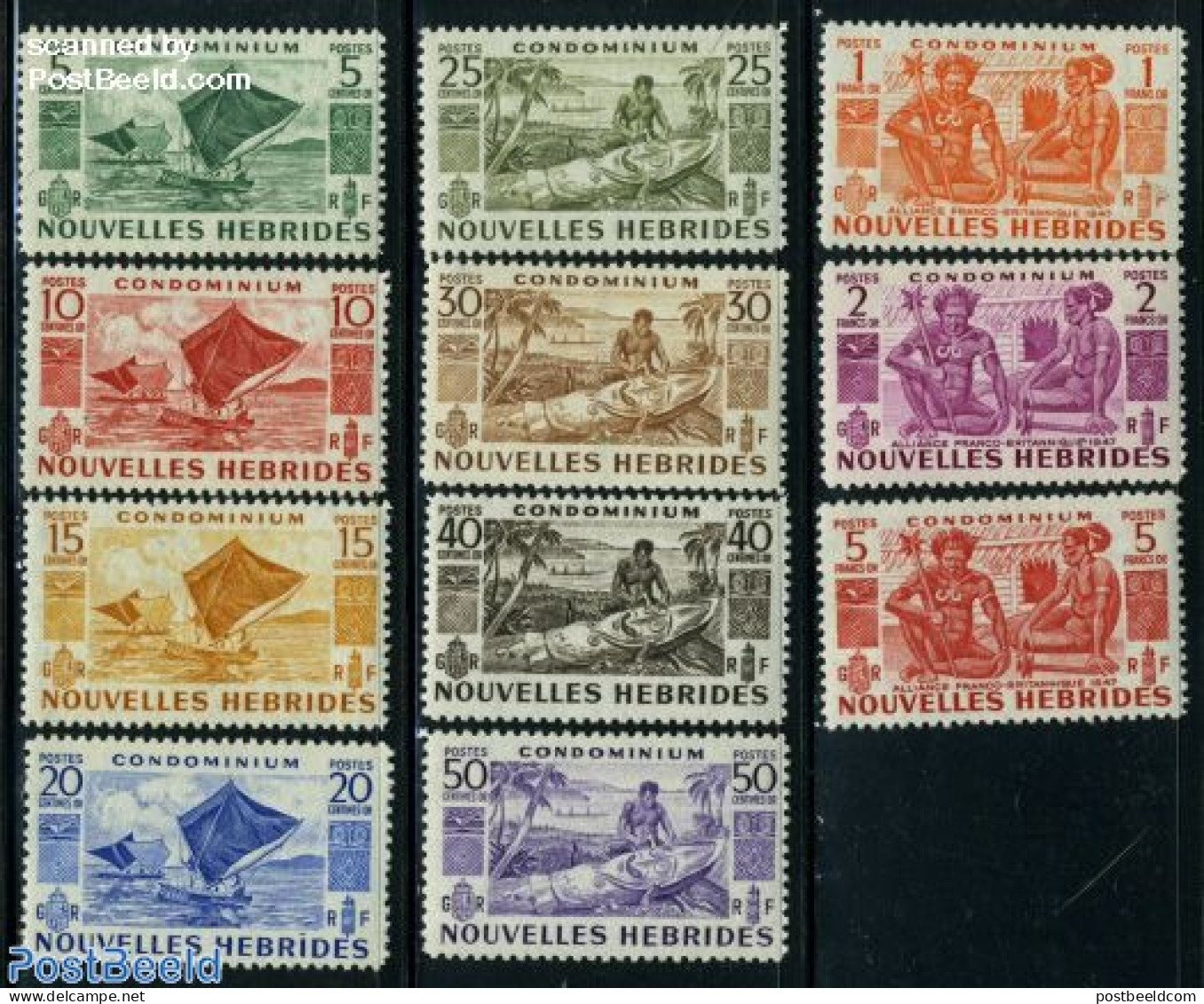 New Hebrides 1953 Definitives 11v F, Mint NH, History - Transport - Ships And Boats - Ungebraucht