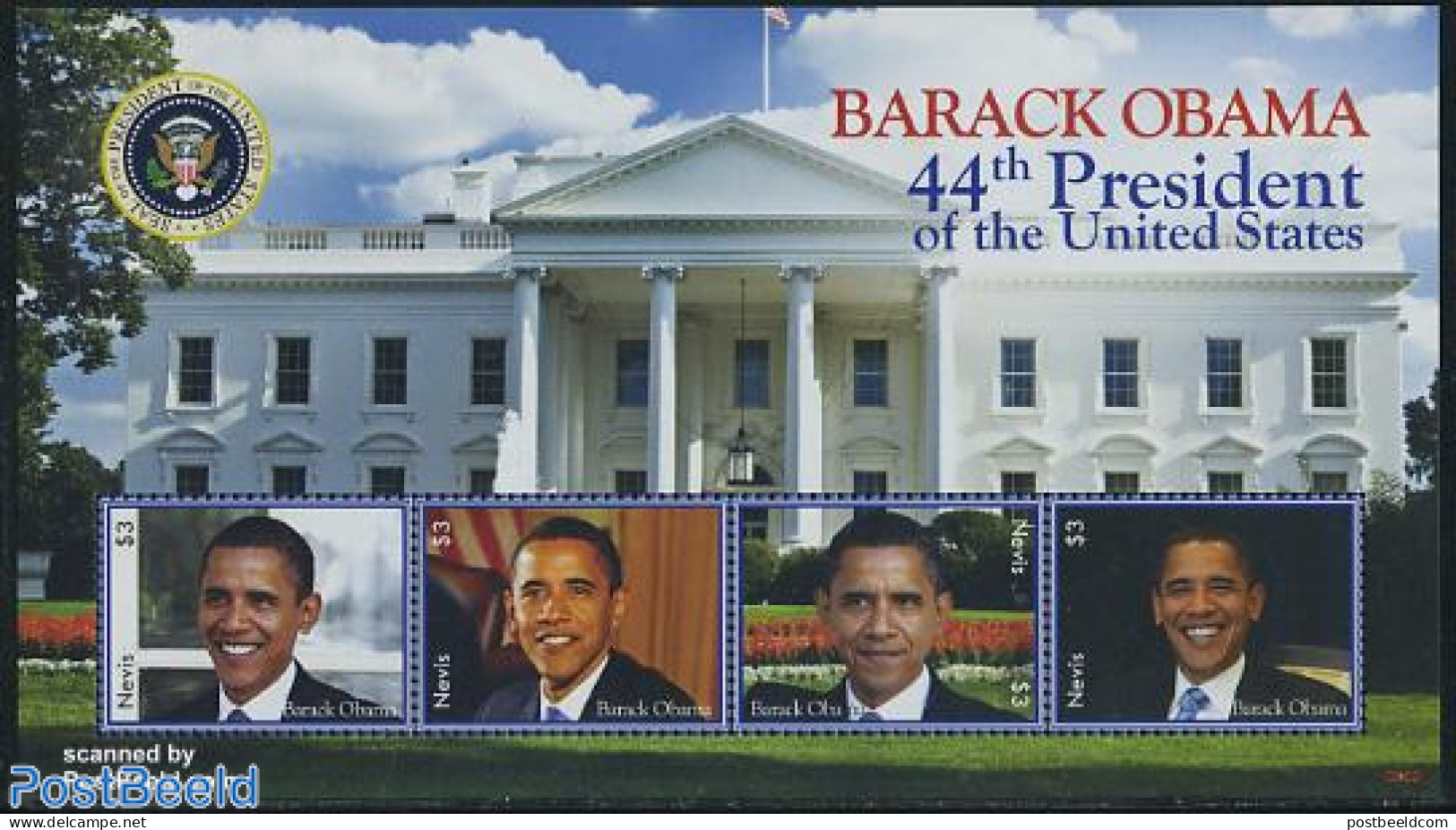 Nevis 2009 Barack Obama 4v M/s, Mint NH, History - American Presidents - Politicians - St.Kitts E Nevis ( 1983-...)