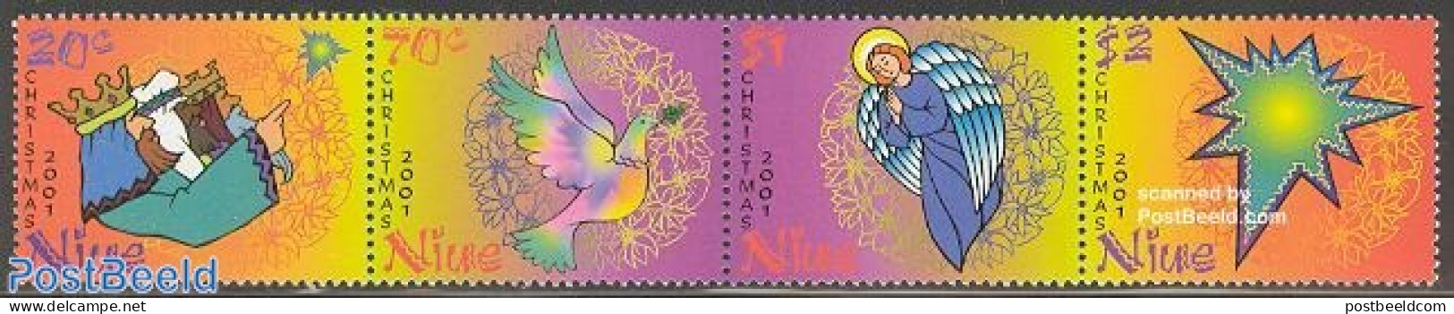 Niue 2001 Christmas 4v [:::], Mint NH, Nature - Religion - Birds - Angels - Christmas - Cristianismo