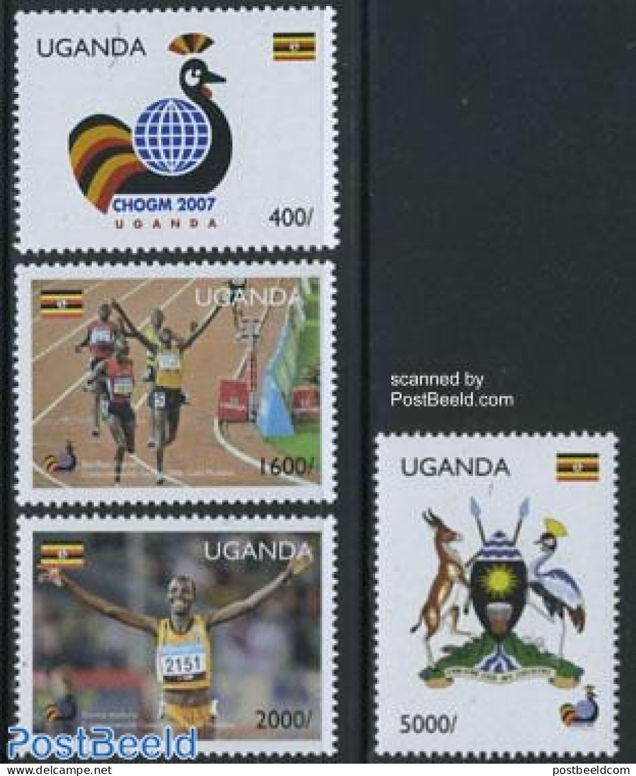 Uganda 2007 CHOGM Government Meeting 4v, Mint NH, History - Nature - Sport - Coat Of Arms - Birds - Athletics - Sport .. - Atletica