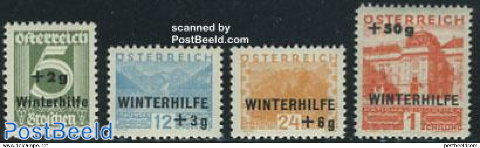 Austria 1933 Winter Aid, Overprints 4v, Unused (hinged), Sport - Mountains & Mountain Climbing - Art - Castles & Forti.. - Unused Stamps