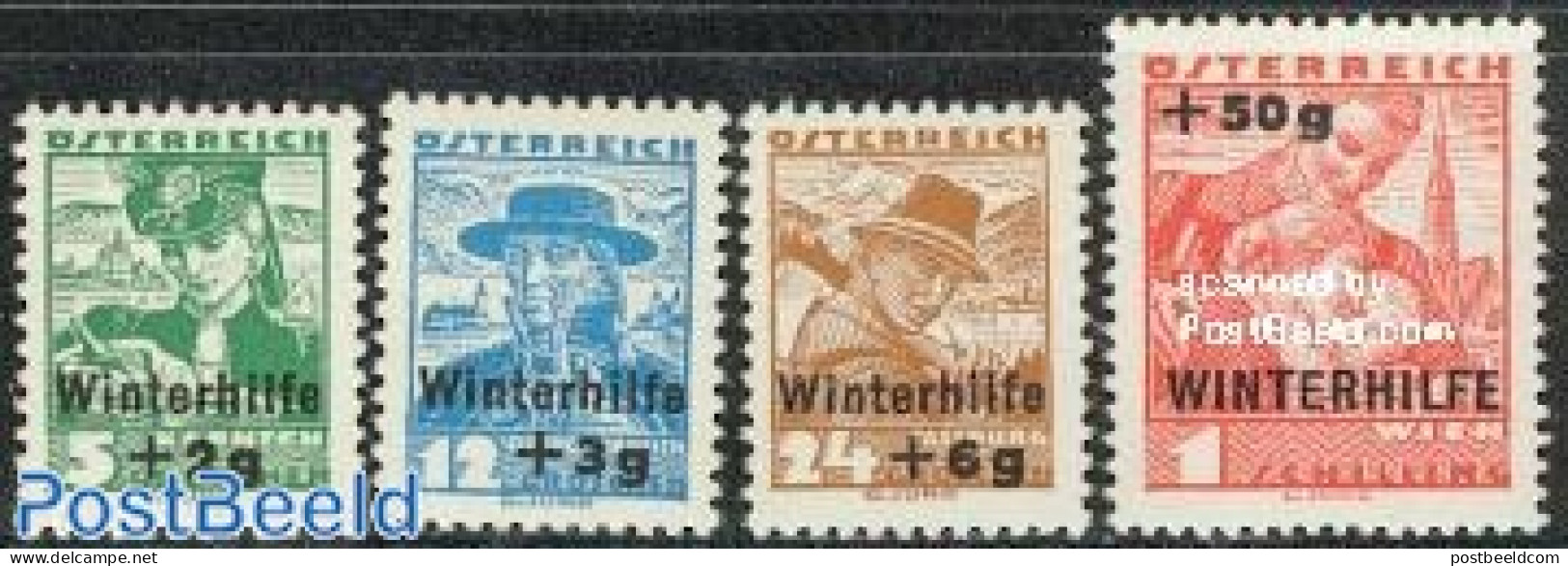 Austria 1935 Winter Aid 4v Overprints, Unused (hinged), Religion - Sport - Various - Churches, Temples, Mosques, Synag.. - Unused Stamps
