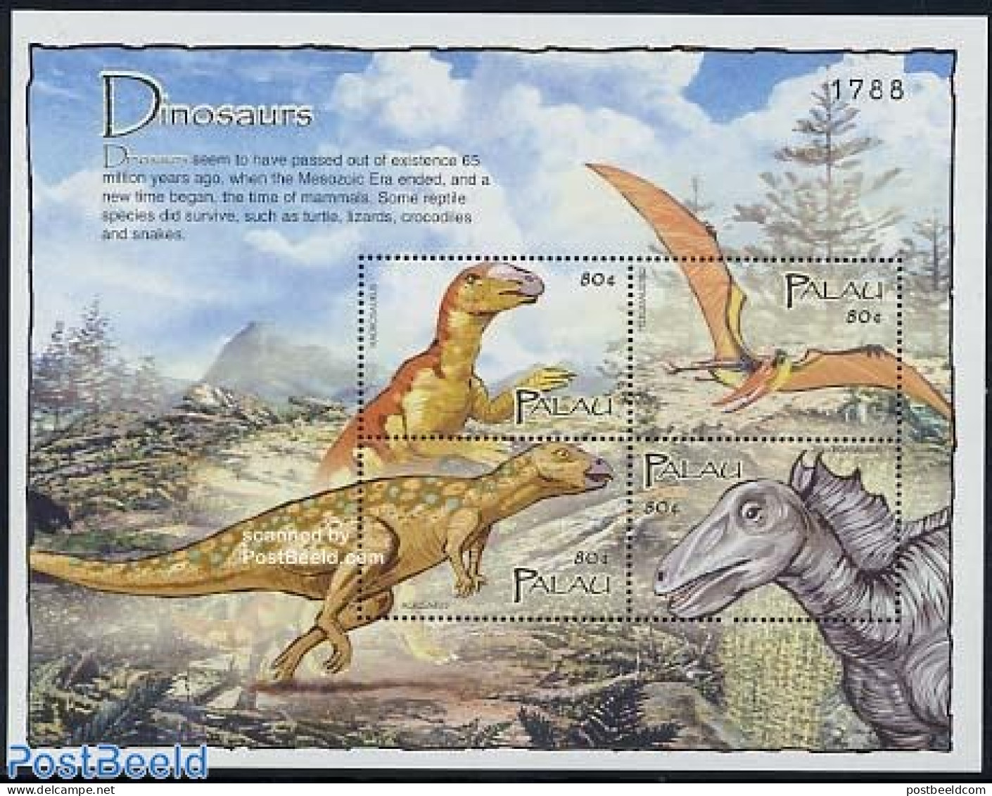 Palau 2004 Preh. Animals 4v M/s, Hadrosaurus, Mint NH, Nature - Prehistoric Animals - Préhistoriques