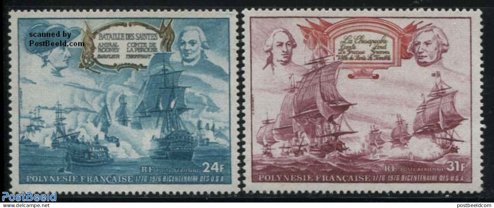 French Polynesia 1976 US Bicentenary 2v, Mint NH, History - Transport - US Bicentenary - Ships And Boats - Neufs