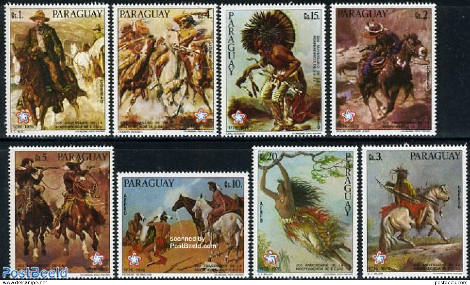 Paraguay 1976 200 Years US Independence 8v, Mint NH, History - Nature - US Bicentenary - Horses - Art - Paintings - Paraguay