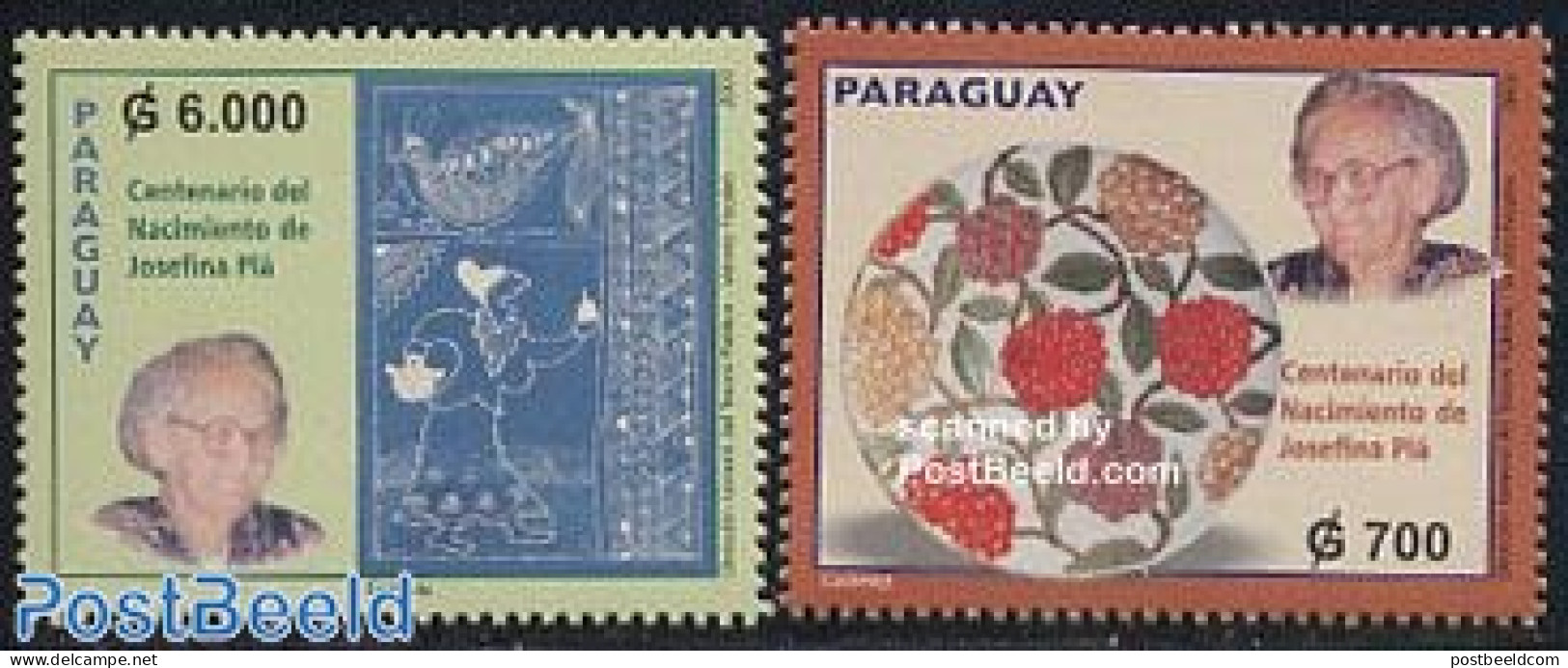 Paraguay 2003 Josefina PLa 2v, Mint NH, Nature - Birds - Flowers & Plants - Art - Authors - Ecrivains