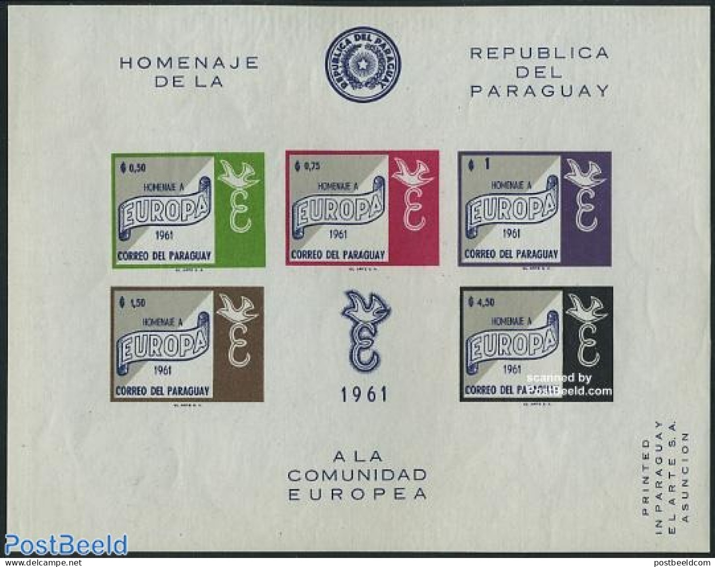 Paraguay 1961 Europa S/s, Imperforated, Mint NH, History - Europa Hang-on Issues - Ideas Europeas