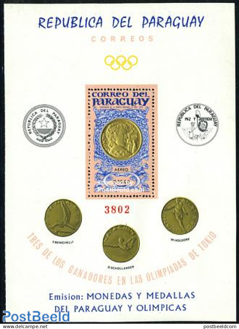 Paraguay 1965 Olympic Medal S/s (medal Sticked On Stamp), Mint NH, Sport - Olympic Games - Paraguay