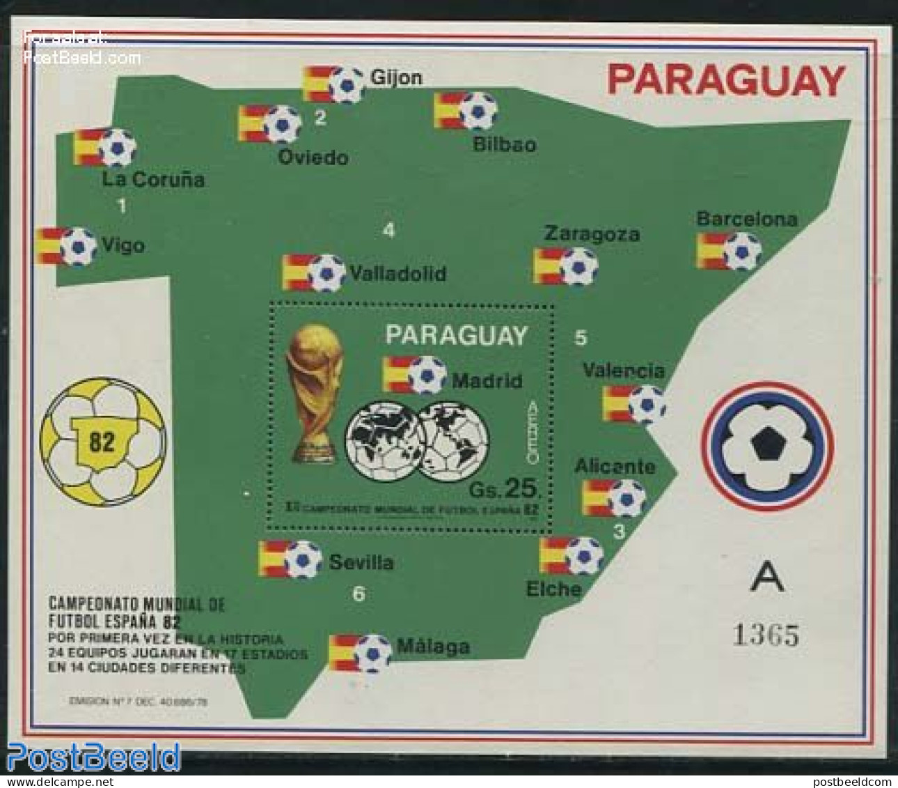 Paraguay 1982 World Cup Football Spain S/s, Mint NH, Sport - Football - Paraguay