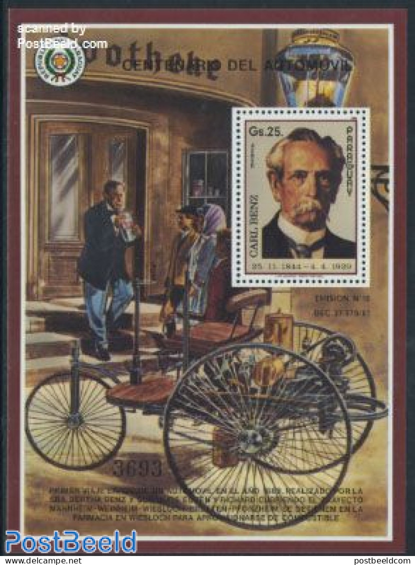 Paraguay 1986 Carl Benz S/s, Mint NH, Transport - Automobiles - Cars