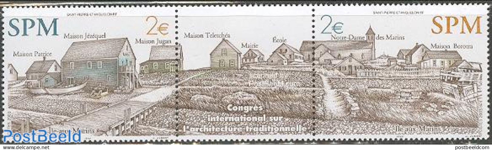 Saint Pierre And Miquelon 2003 Architecture 2v+tab [:T:], Mint NH, Religion - Transport - Churches, Temples, Mosques, .. - Churches & Cathedrals
