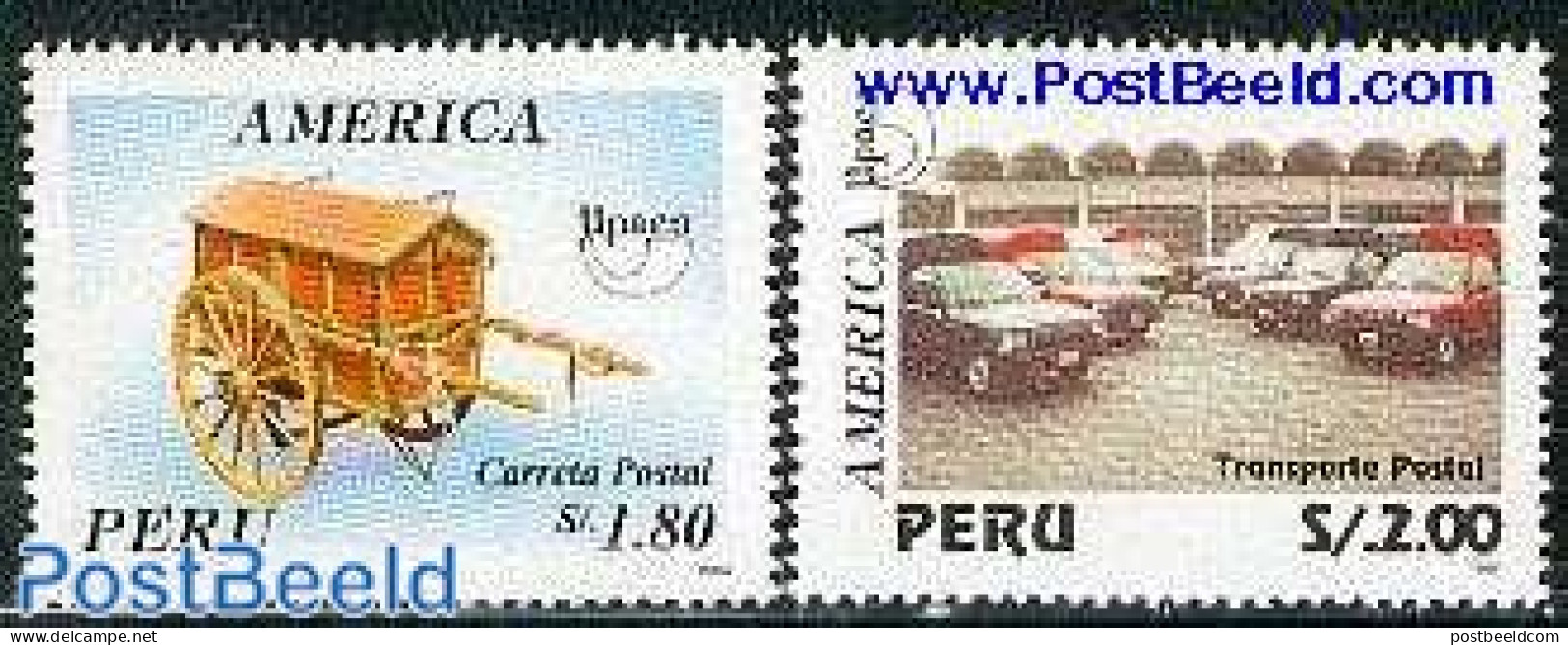 Peru 1995 UPAEP, Postal Service 2v, Mint NH, Transport - Post - U.P.A.E. - Automobiles - Post