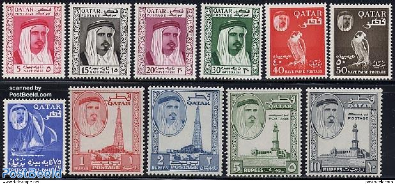 Qatar 1961 Definitives 11v, Mint NH, Nature - Science - Transport - Birds - Mining - Ships And Boats - Boten