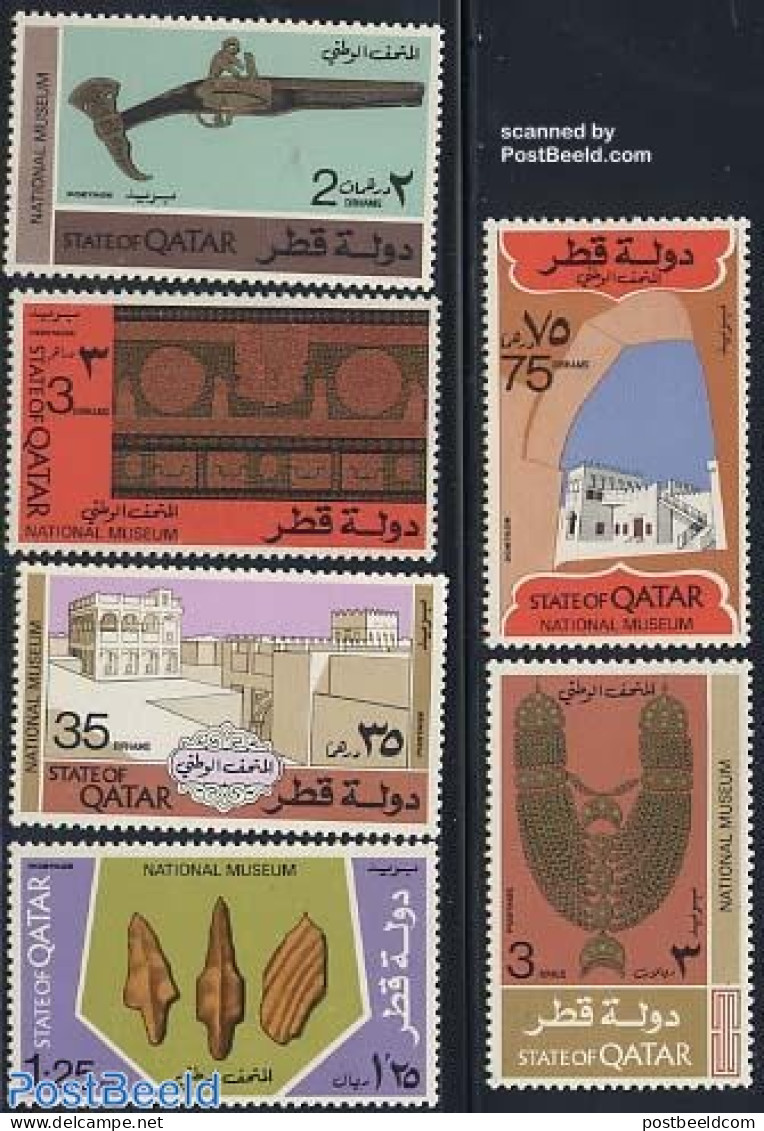 Qatar 1975 National Museum 6v, Mint NH, History - Various - Archaeology - Weapons - Art - Museums - Archaeology