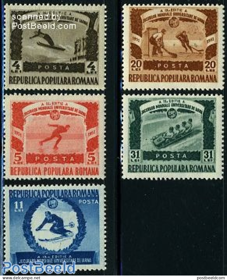 Romania 1951 Winter Universiade 5v, Mint NH, Sport - (Bob) Sleigh Sports - Skating - Skiing - Sport (other And Mixed) - Nuevos