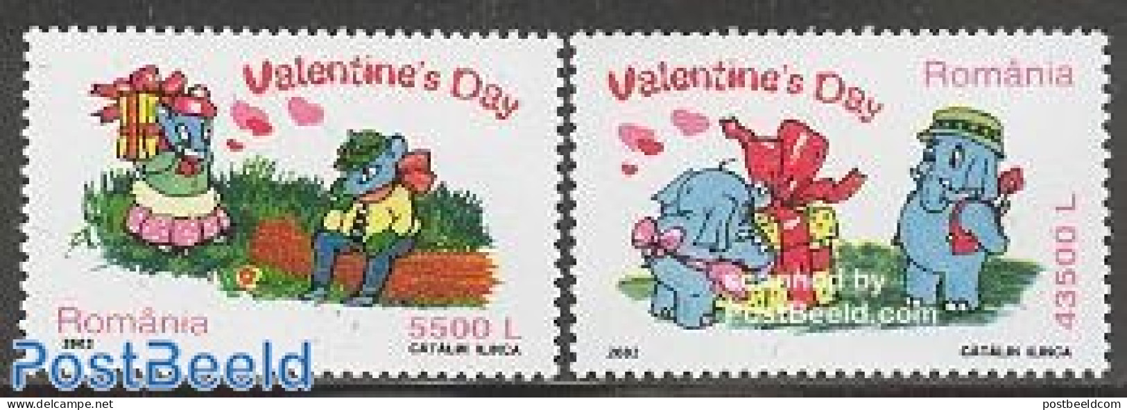 Romania 2002 Valentines Day 2v, Mint NH, Nature - Various - Elephants - Greetings & Wishing Stamps - St. Valentine's D.. - Ongebruikt
