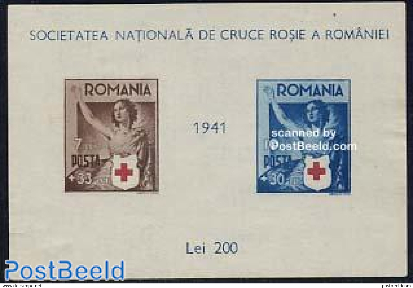 Romania 1941 Red Cross S/s (issued Without Gum), Mint NH, Health - Red Cross - Neufs